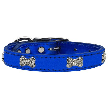 MIRAGE PET PRODUCTS Crystal Bone Genuine Metallic Leather Dog CollarBlue Size 2 83-113 BLM22